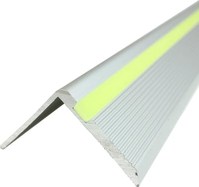 Aluminium trapneusprofiel glow-in-the-dark 1000 x 33 x 33 mm - Grijs - 1000 mm x 33 mm x 1,5-4 mm- Anti-slip - Aluminium - 1,5-4 mm - Voor binnen & buiten