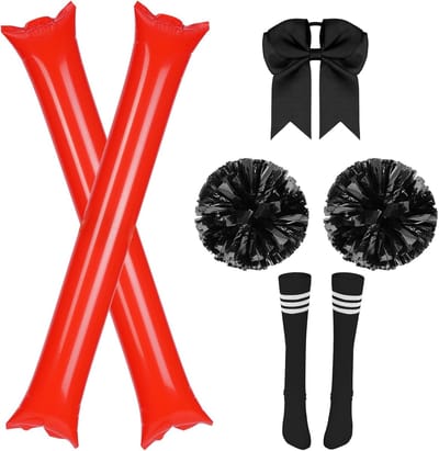 Complete Cheerleader Kostuum Accessoires met Pompoms, Sokken, Haarband en Cheer Sticks voor Halloween en Carnaval Feestjes