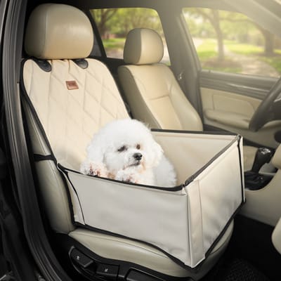 Autostoel Hond - Hondenmand Auto - Autozitje Hond - Beige met Zwart - 45cm x 45cm