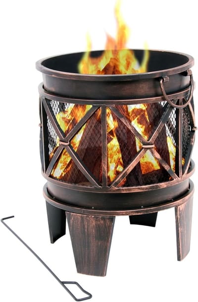 Vuurkorf met antiekroest-look, diameter 42 cm, inclusief pookhaak en vuurschaal voor tuin en camping