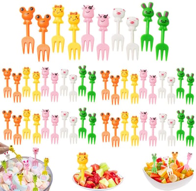 50 stuks - Mini fruitvorkjes - Taartvorkjes - Bento-vorkjes - Fruitvorkjes in diervorm - Plastic bento-box accessoires voor kinderen - Geschikt voor kinderen en volwassenen - willekeurige kleur - Perfect voor lunchtrommels afternoon tea