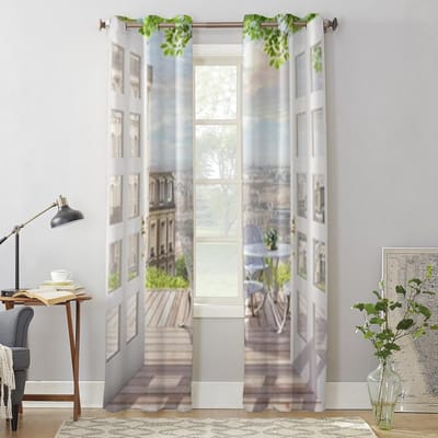 Balkon Van Zomer Parijs Raamgordijnen Voor Woonkamer Slaapkamer Luxe Modern Keukengordijnen Stoffen Draperieën 135W x 60H(cm) x1 gray