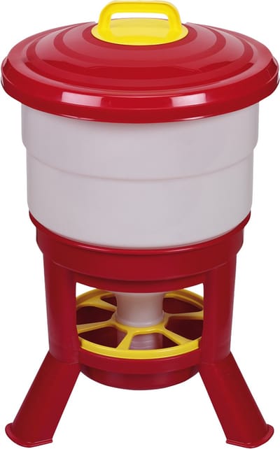 Gaun Imperial hopper voertoren – Voedersilo op pootjes met afsluitbare deksel – Geschikt voor pluimvee – Rood/Geel – 40 Liter