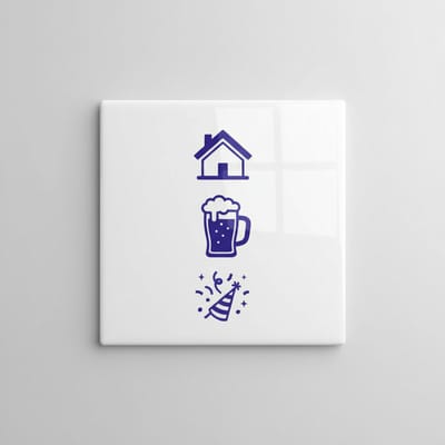 Huis Bier Feest Iconen Keramische Tegel – Minimalistische Symbolen Wanddecoratie voor Keuken of Bar – 15 × 15 cm