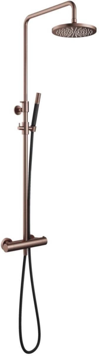 Hotbath Cobber - Stortdoucheset - 200 mm Hoofddouche - 360 mm Hartafstand - Glijstang - Staafmodel Handdouche - Geborsteld Koper PVD - Opbouw - 1/2 Inch Aansluiting - V02