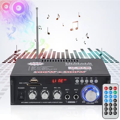 HiFi stereo audioversterker - 600W Bluetooth mini-versterker - Met basversterking, USB, MP3, FM-radio - Geschikt voor auto's en thuisgebruik - Kaart-/USB-ingang - 12V/220V Bluetooth thuisversterker - Stereo versterker