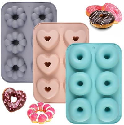 Dailygoods- Donutvorm 3 Stuks - Siliconen Bakvorm - Antiaanbaklaag - 6 Holtes - 26x18 cm - Geschikt voor Donuts/Bagels/Muffins/Cupcakes