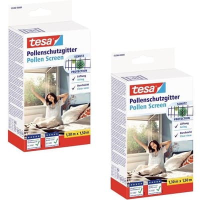 tesa INSECT STOP 2-in-1 Pollen and Fly Screen Premium - op maat snijden, transparante pollenbescherming, zelfklevende klittenband, antraciet - 2x 130 x 150 cm