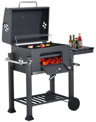 Linkforu - Houtskoolbarbecue Met Deksel - BBQ - Verstelbaar Grillrooster - Wielen - Zijtafel - 115x68x107 cm