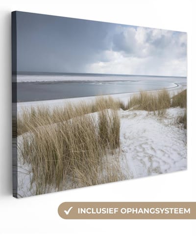 Canvas schilderij 40x30 cm - Wanddecoratie Noordzee - Duinen - Water - Muurdecoratie woonkamer - Slaapkamer decoratie - Kamer accessoires - Schilderijen op canvas