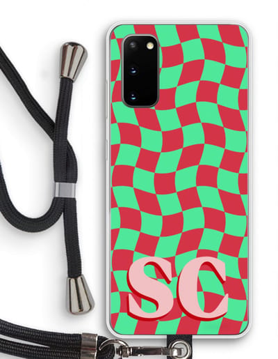Gepersonaliseerd - Case Company® - Hoesje met koord geschikt voor Samsung Galaxy S20 hoesje met Koord - Grid Monogram - Telefoonhoesje met Zwart Koord - Bescherming aan alle Kanten en Over de Schermrand