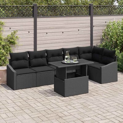 vidaXL - Tuinbank - Set - 7 - st - Zwart - poly - rattan, - Gepoedercoat - staal