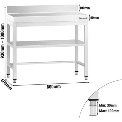 GGM Gastro Edelstahl Arbeitstisch PREMIUM - 800x600mm - mit Grundboden, Aufkantung & Verstrebung Zilver