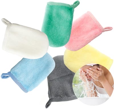 Set van 6 make-upverwijderingshandschoenen – Wasbare reinigingshandschoenen – Voor het wassen en verwijderen van make-up – Gezichtsreinigingshandschoenen