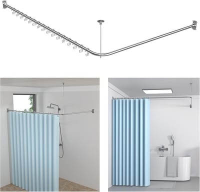 Famanu - L-vormige douchegordijnstang SUS 304, verstelbaar 100-120 × 100-190 cm, inclusief 16 ringen