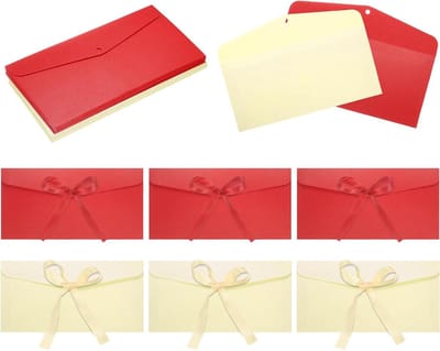 Allecta - Set van 20 wenskaartenenveloppen met strikboog, lichtgoud/rood, vintage design. Geschikt voor bruiloft, feest en opslag van kleine voorwerpen. Eco-vriendelijk.