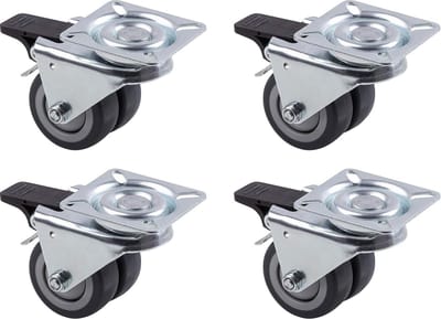 Dubbele wielen Ø 50 mm 4 stuks 60 x 60 mm TPR-wielen - 70 kg draagkracht - strandstoelwielen - meubelwielen - grijs