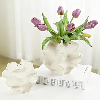 Moderne Zwarte Keramische Vaasje voor Scandinavische Decoratie, Aesthetische Boho Bloemenvaas voor Woonkamer, Kantoor en Boerderij (Witte Set)