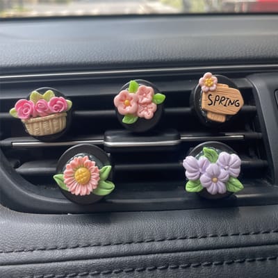 TLVX 5 stuks Vrolijke 3D Bloemen Autoparfum / Leuke Auto Luchtverfrisser / Frisse Geur / Bloemig / Citroen / Oceaan / Geurstokjes / Uniek Design Lente/ Fris Interieur / Lekker Auto Luchtje / Car diffuser / Air Freshener Flower / Spring / Auto Parfum