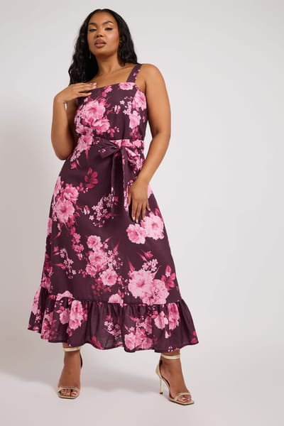 Yours London Midaxi Jurk Zonder Mouwen Met Bloemenmotief In Paars Size 42