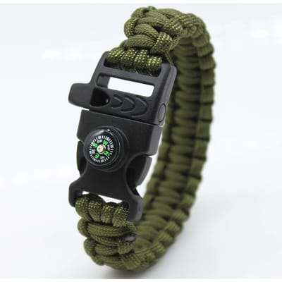 Bracelet d'aventure multifonctionnel de style vintage pour l'extérieur avec pendentif boussole et sifflet vert