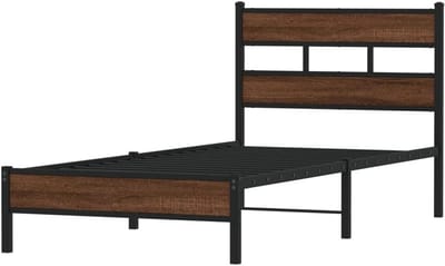 Bedframe Hout - Eenpersoonsbed Omouw - Slaapkamer Inrichten - Metalen Latten Ondersteuning - 90x200 cm - Bruin Eiken