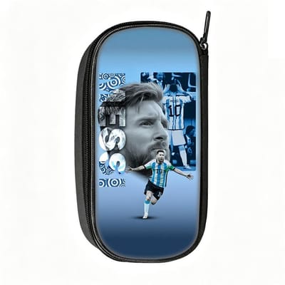 Voetbalster Pennenbakje M-Messi Patroon Leer Potlooddoosje Beste Cadeau make-uptas Student Reis Voetbal Sport Potloodtasje