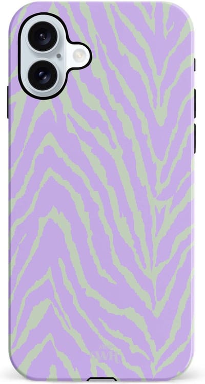 xoxo Wildhearts Main Character - Double Layer - Hoesje geschikt voor iPhone 16 case - Siliconen hoesje met zebraprint - Dierenprint - Zebra - Hardcover - Beschermhoes - Optimale bescherming - Dubbele beschermlaag - Lila - Paars