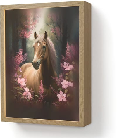 Nachtlampje 30x40 cm - Kinder lamp - Paard - Bloemen - Roze - Natuur - Bos - Tafellamp kinderkamer draadloos - Slaapkamer lampje - Bedlamp kinderen - Kinderlampje - Wandlamp babykamer - Nachtlampjes