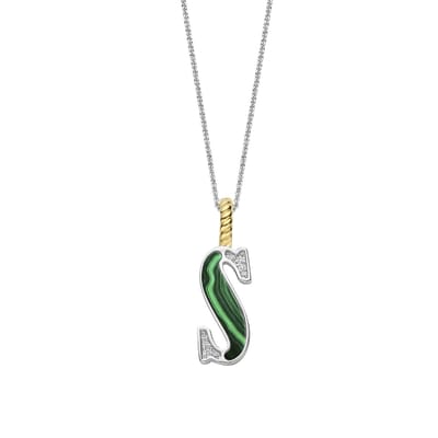 TI SENTO Dames Hanger - 925 zilver - Letter S - Malachiet - 6840MA_S