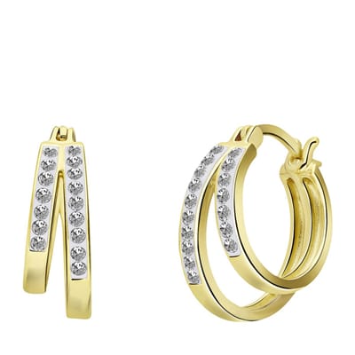 Lucardi Dames Zilveren goldplated oorringen dubbel kristal - Oorbellen - 925 Zilver - Goudkleurig
