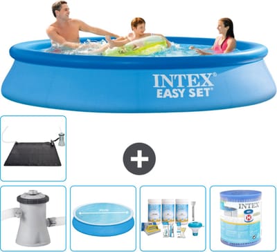 Intex Rond Opblaasbaar Easy Set Zwembad - 305 x 61 cm - Blauw - Inclusief Pomp - Solarzeil - Onderhoudspakket - Filter - Solar Mat - Vloertegels - 7-delig