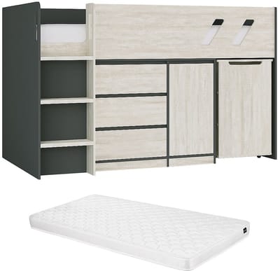 Vente-unique Combinatiebed hout lichtgrijs, antracietgrijs 90 x 190 cm