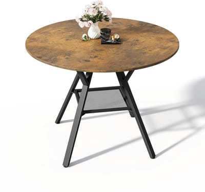 Xbro Ronde Eettafel 100 cm, Eetkamertafel Voor 4 Personen met Ruime Opbergruimte, Keukentafel met Verstelbare Antislip Poten,Retro