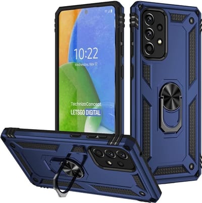 Hoesje Geschikt Voor Samsung Galaxy A73 5G hoesje Hybrid Armor Anti-Shock hoesje Blauw - Galaxy A73 5G - A73 5G Hoesje kickstand Ring houder cover TPU backcover hoesje