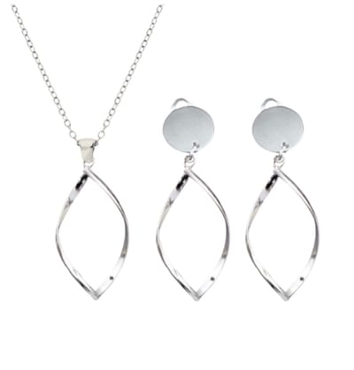 Sieraden Set -Single Twist -zilverkleur- ketting -clip oorbellen- geen gaatje- Charme Bijoux