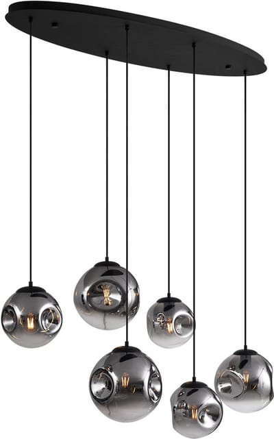 QAZQA douglass - Art Deco Hanglamp voor boven de eettafel | in eetkamer - 6 lichts - L 125 cm - Zwart - Woonkamer | Slaapkamer | Keuken
