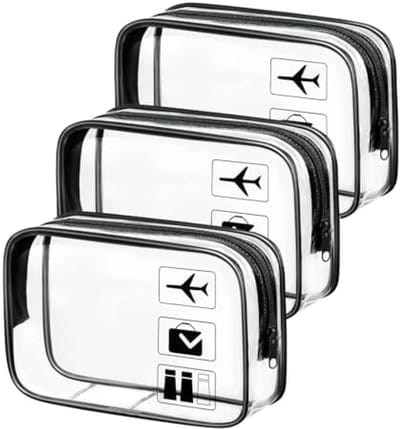 PromoHome Transparante Toilettas Set van 3 Stuks - TSA Goedgekeurde Waterdichte PVC Make-up Reisbagage voor Vliegtuig - Geschikt voor Dames en Heren - Zwarte Cosmeticatassen