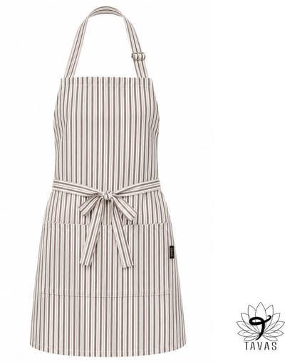 Culinary Stripe Keukenschort - Beige Crème Lijnen - 60x80 cm - Kookschort met Zakken en 86 cm Tailleband - Horeca - Keukenschort Dames - Keukenschort Heren