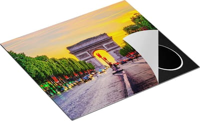 Chefcare Inductie Beschermer Arc de Triomphe in Parijs vanaf de Straat - 60x55 cm - Afdekplaat Inductie - Kookplaat Beschermer - Inductie Mat