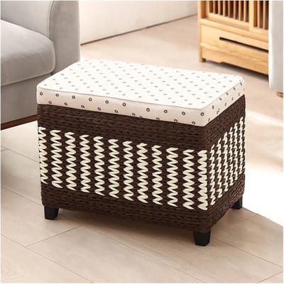 Voetenbankje met Opbergruimte - Ottomaan Kruk - Schoenen Wisselen - Handgeweven Houten Basis - 50 cm - B