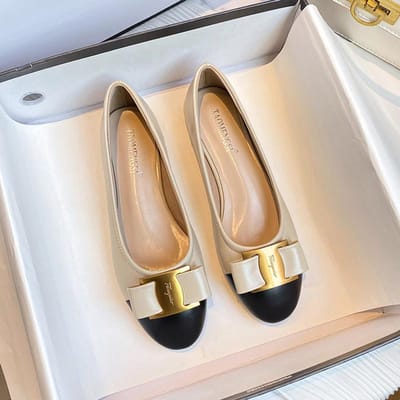 Temperament Kleurblokkering Strik Schoenen met Lage Mond Dikke Hak Dames Nieuwe Casual Schoenen 34 beige