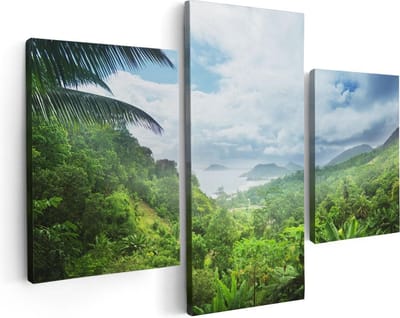 Artaza Canvas Schilderij Drieluik Jungle Uitzicht Op De Seychellen - 90x60 - Foto Op Canvas - Canvas Print