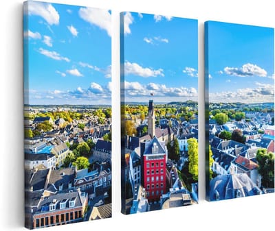 Artaza Canvas Schilderij Drieluik Maastricht Stad met Huizen - 120x80 - Foto Op Canvas - Canvas Print
