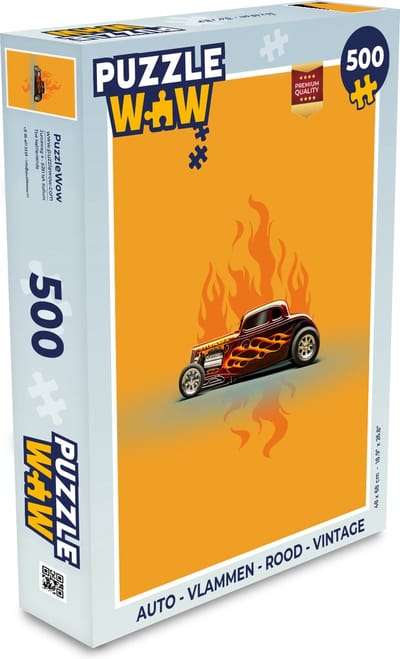 Puzzel Auto - Vlammen - Rood - Vintage - Legpuzzel - Puzzel 500 stukjes