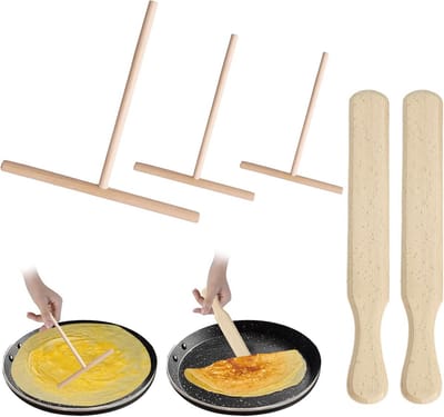 5-delige Set Pannenkoeken Set: T-Vormige Deegverdelers (3 maten) & Houten Pannenkoekspatel