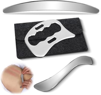 Namajunas - Gua sha schrapers - Guasha steen - Gua sha metaal - RVS - 3-in-1 Gua Sha-set met vilten opbergtas - Fascia massage tool - Lymfedrainage massageapparaat - Volledige lichaamsmassage tegen cellulitis voor benen, rug, gezicht en nek
