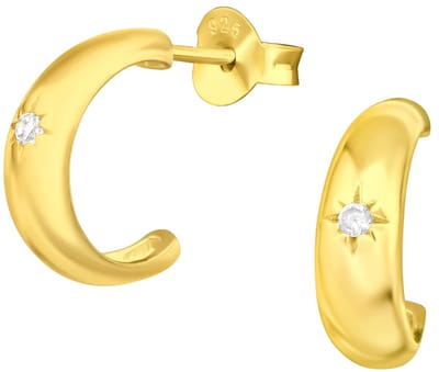 Joy|S - Zilveren oorringen stud - 13 mm / 4.5 mm - zirkonia - gold plated
