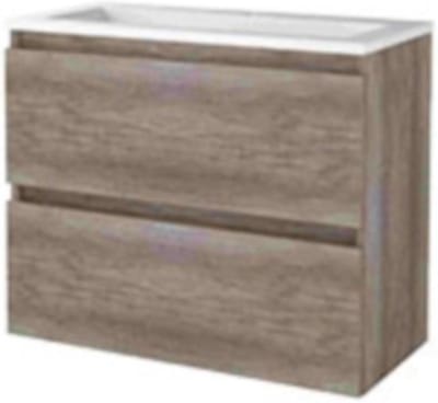 Basic-Line Start 39 Badkamermeubelset - Ondiep - 80 x 39 cm - Greeploos - 2 Lades - Acryl Wastafel - 1 Kraangat - Scotch Oak