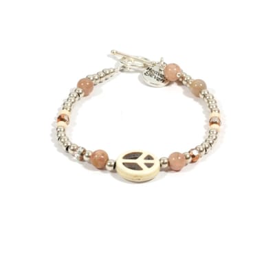 Heaven Eleven dames Armband RVS kralen - zonnesteen - wit peace